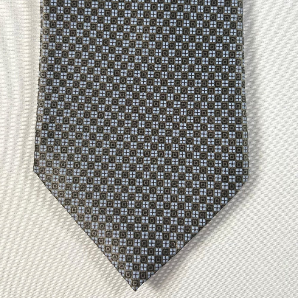 Ermenegildo Zegna Tie Mens Gray Blue Geometric 100% Silk Made In Italy 59x3.5"